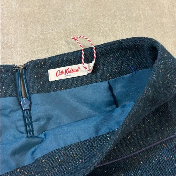 Cath Kidston london deep teal tweed Skirt 10 excellent condition preppy classic - Picture 2 of 8